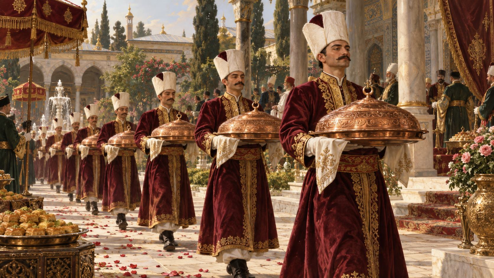 Baklava Alayı geleneğini betimleyen sanatsal tarihî sahne